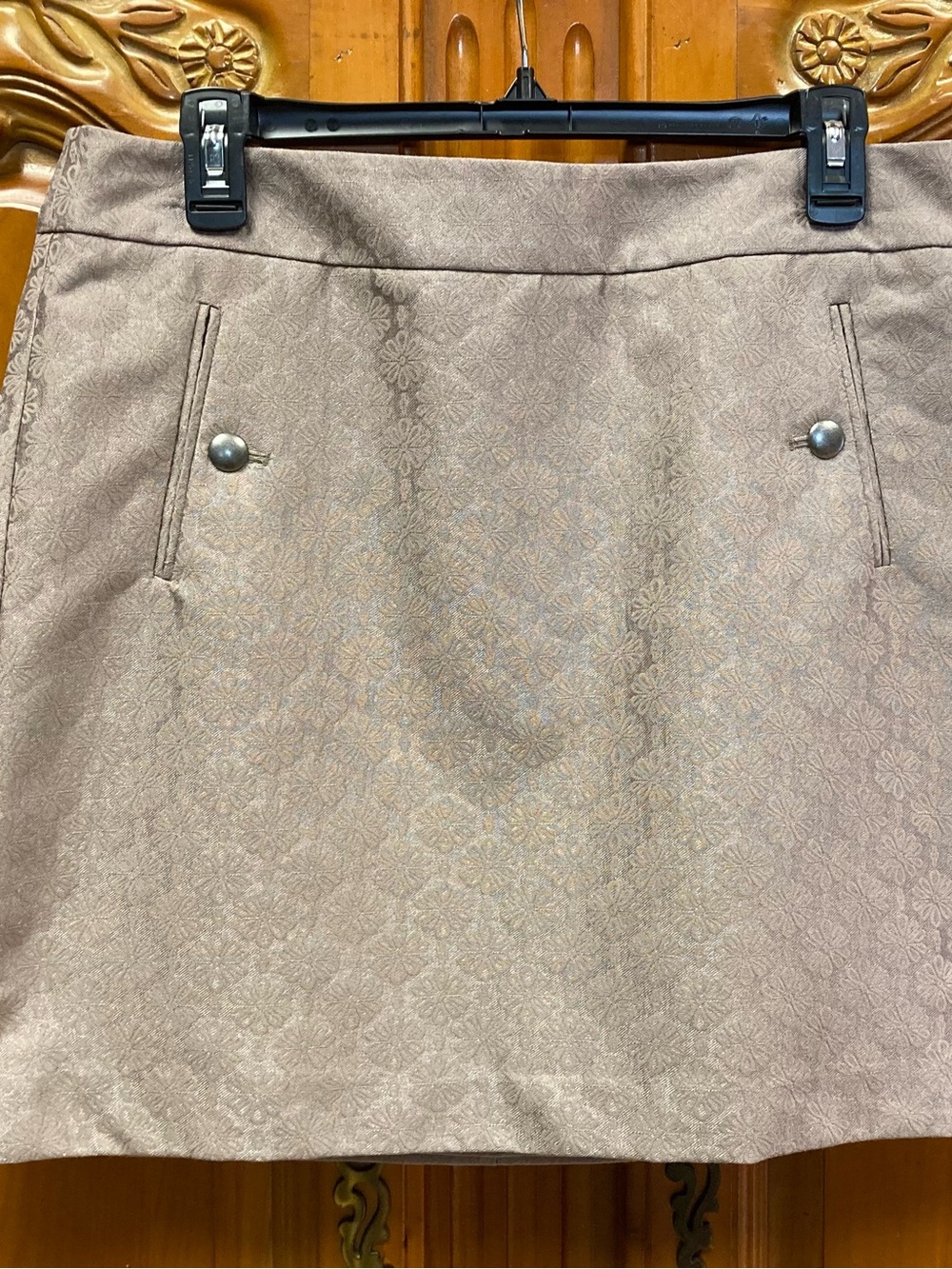LOFT Taupe Mini Skirt with Subtle Jacquard Pattern
